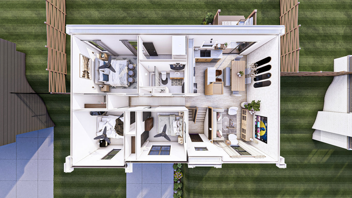 G7731-A Traditional House, 3 Bedrooms, 2 Bathrooms | Mayberry Dollhouse