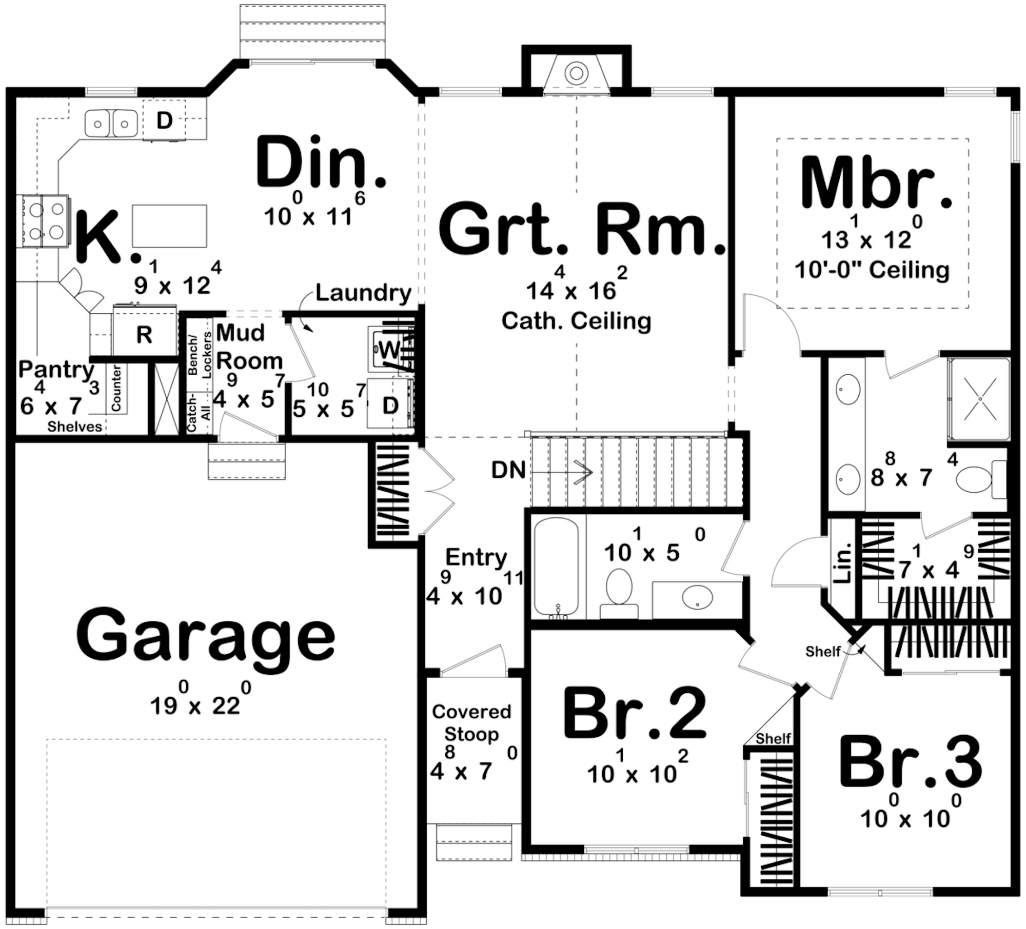 G7733-A Traditional House First Floor Plan, 3 Bedrooms, 2 Bathrooms | Springhill 