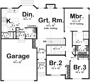 G7733-A Traditional House First Floor Plan, 3 Bedrooms, 2 Bathrooms | Springhill 