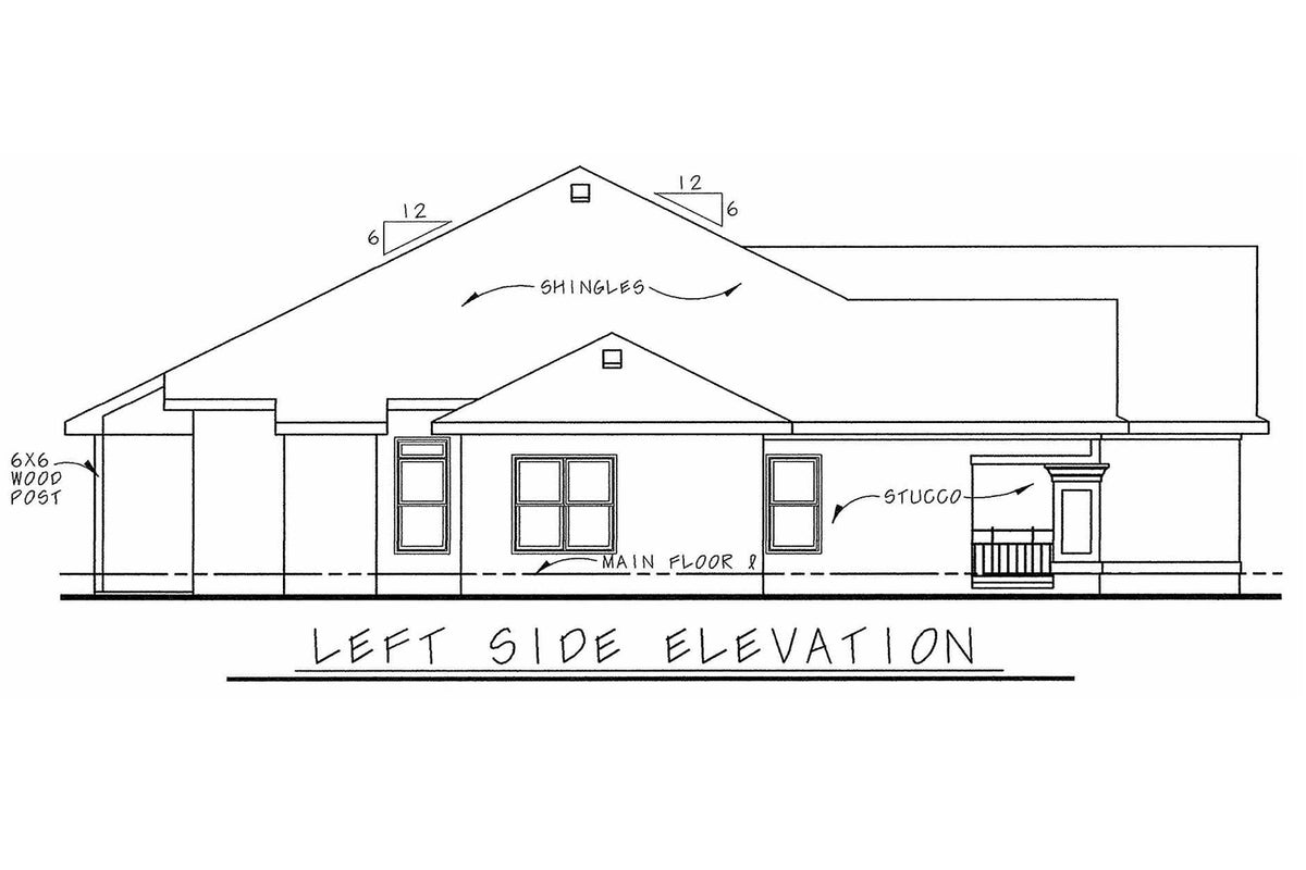 AB7769-A French Country House Left Elevation, 2 or 3 Bedrooms, 2 Bathrooms | Prichett House Plan 