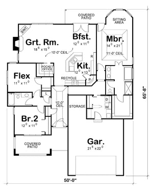 AB7769-A French Country House First Floor Plan, 2 or 3 Bedrooms, 2 Bathrooms | Prichett House Plan 