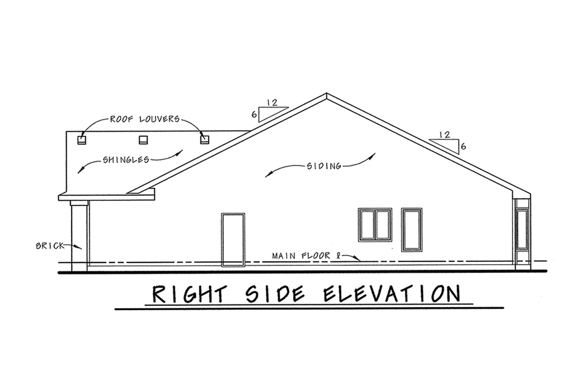 AB8333-A Traditional House, 1 to 2 Bedrooms, 2 Bathrooms | Blaylock House Plan Right Elevation