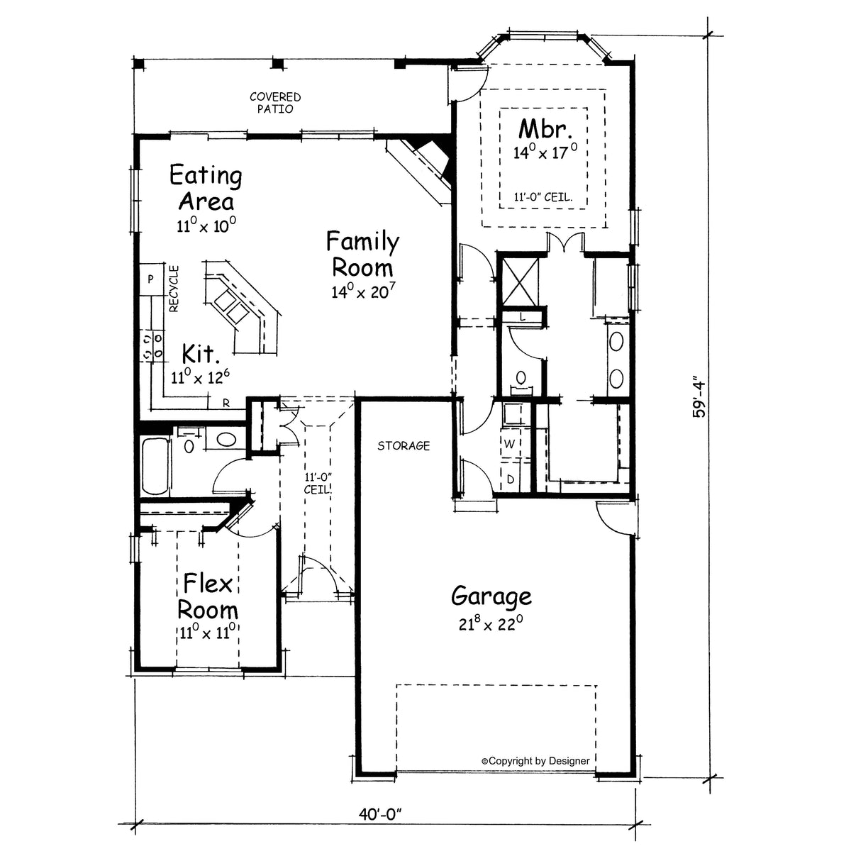 AB8333-A Traditional House First Floor Plan, 1 to 2 Bedrooms, 2 Bathrooms | Blaylock House Plan 