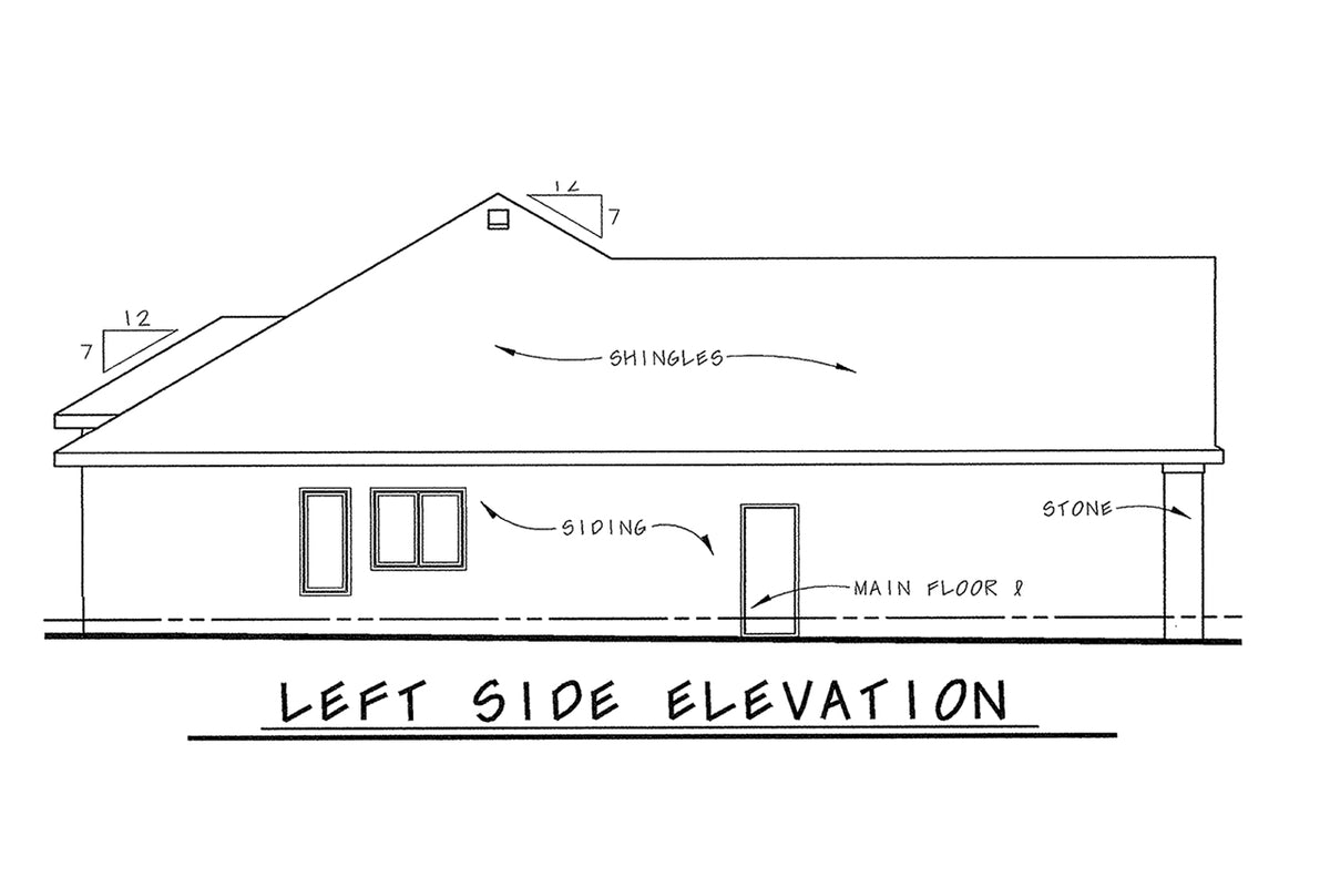 AB8078-A French Country House, 1 to 2 Bedrooms, 2 Bathrooms | Akers House Plan Left Elevation