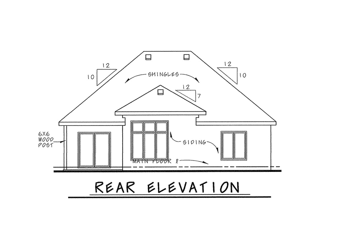 AB8078-A French Country House, 1 to 2 Bedrooms, 2 Bathrooms | Akers House Plan Rear Elevation