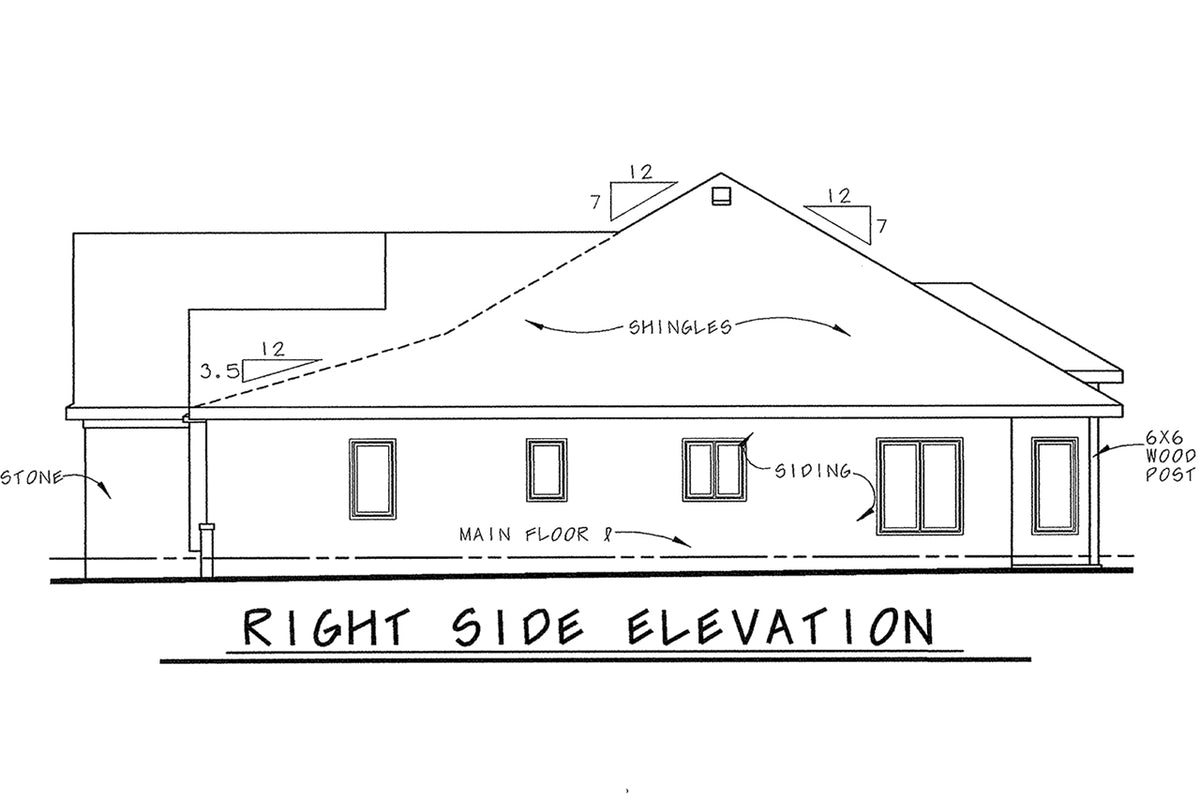 AB8078-A French Country House, 1 to 2 Bedrooms, 2 Bathrooms | Akers House Plan Right Elevation