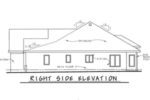 AB8078-A French Country House, 1 to 2 Bedrooms, 2 Bathrooms | Akers House Plan Right Elevation