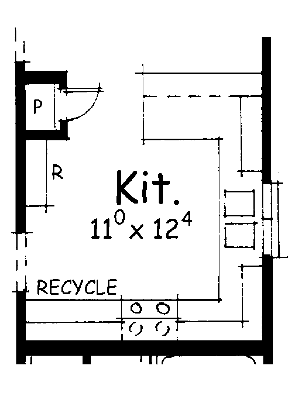 AB8078-A French Country House Kitchen Floor Plan Option, 1 to 2 Bedrooms, 2 Bathrooms | Akers House Plan 