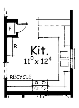 AB8078-A French Country House Kitchen Floor Plan Option, 1 to 2 Bedrooms, 2 Bathrooms | Akers House Plan 