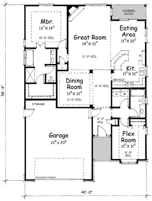 AB8078-A French Country House First Floor Plan, 1 to 2 Bedrooms, 2 Bathrooms | Akers House Plan  