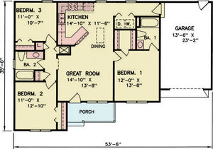 ST25083 Ross 3 Bedrooms, 2 Bathrooms, Ranch Style House Plan Main Floor Plan