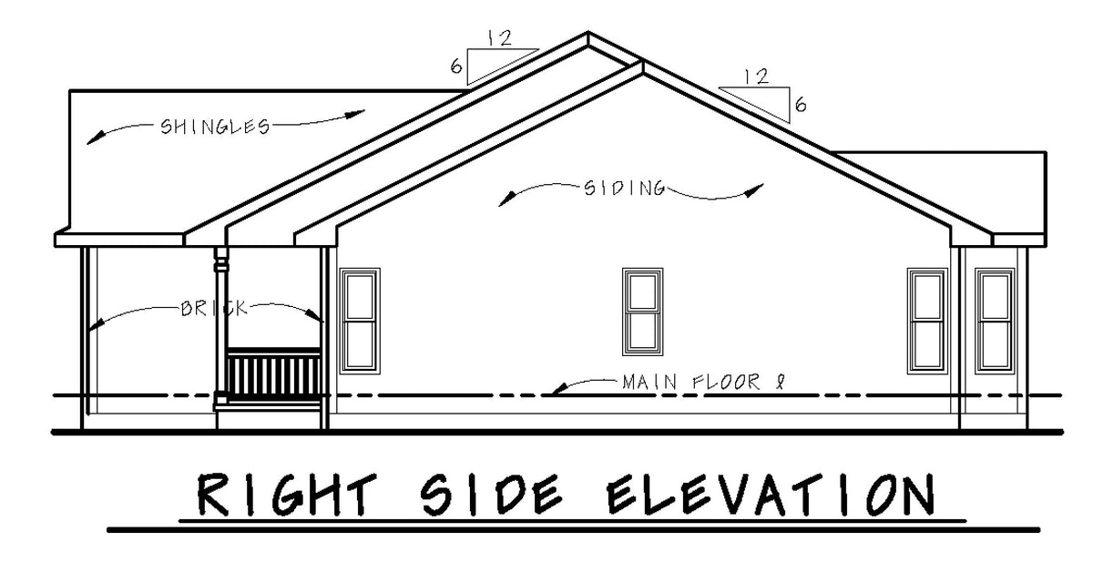 AB7945-A Traditional House, 4 Bedrooms, 2 Bathrooms | McClover 29302 Right Elevation