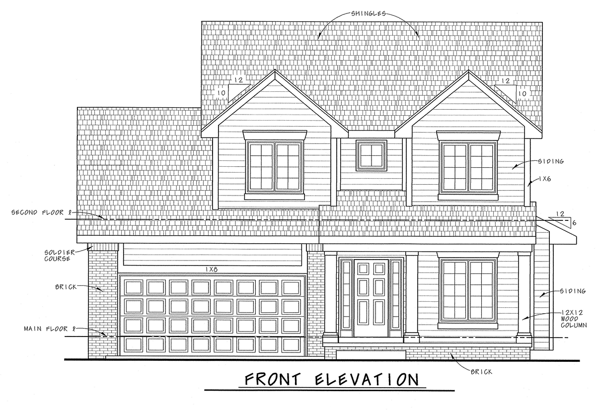 AB8076-A Traditional House, 3 Bedrooms, 2.5 Bathrooms | Whitehurst House Plan Front Elevation