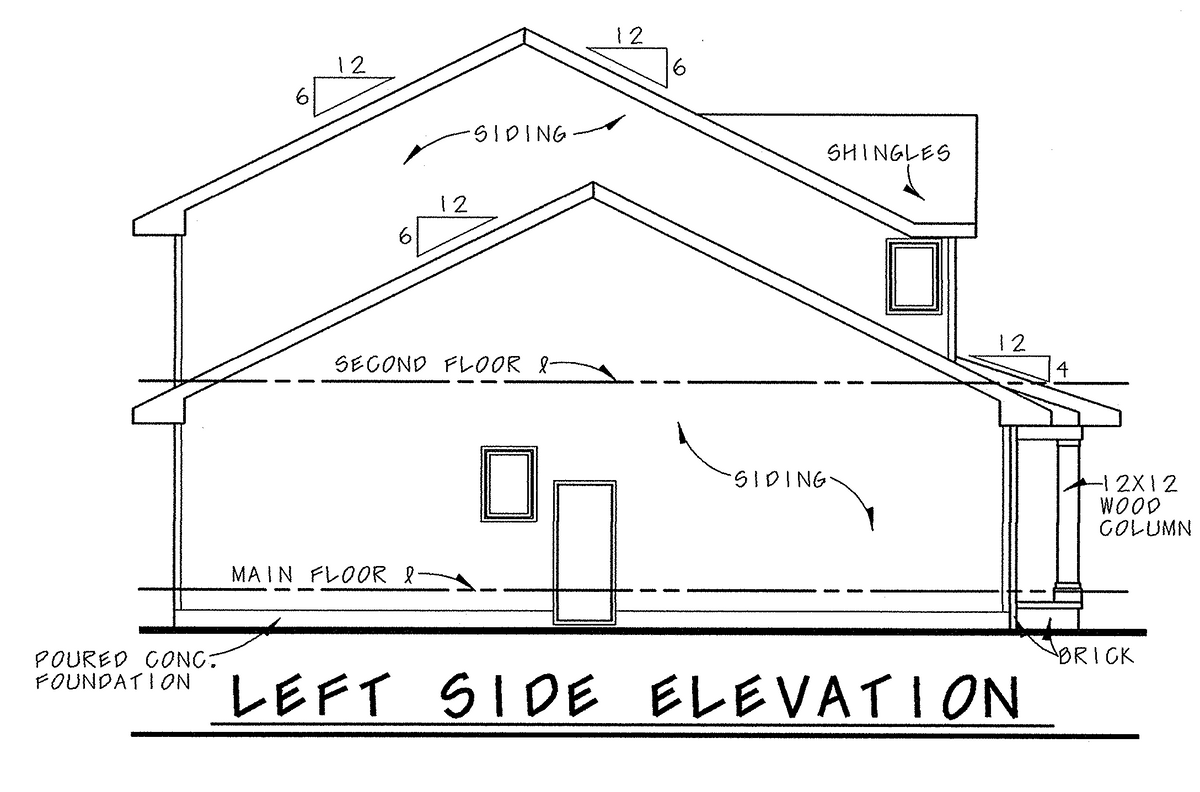 AB8076-A Traditional House, 3 Bedrooms, 2.5 Bathrooms | Whitehurst House Plan Left Elevation