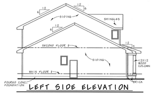 AB8076-A Traditional House, 3 Bedrooms, 2.5 Bathrooms | Whitehurst House Plan Left Elevation