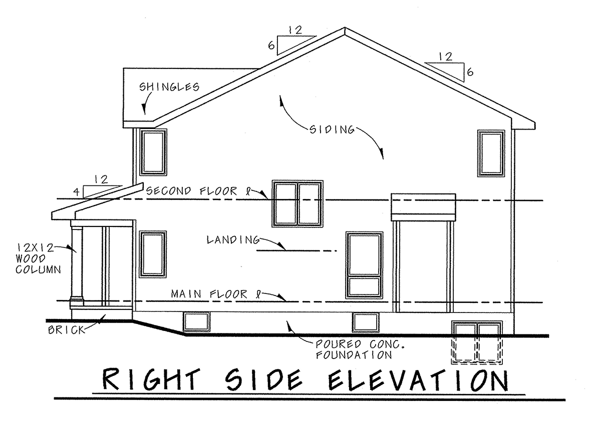 AB8076-A Traditional House, 3 Bedrooms, 2.5 Bathrooms | Whitehurst House Plan Right Elevation