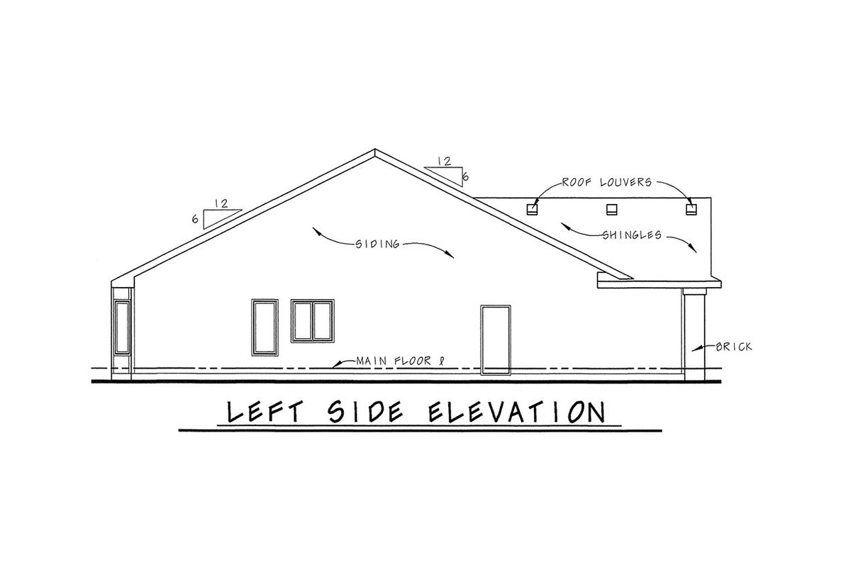 AB7770-A Traditional Duplex House Left Elevation, 2 Bedrooms, 2 Bathrooms per unit | Pollard House Plan 