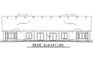 AB7770-A Traditional Duplex House Rear Elevation, 2 Bedrooms, 2 Bathrooms per unit | Pollard House Plan 