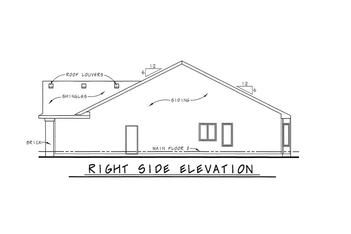 AB7770-A Traditional Duplex House Right Elevation, 2 Bedrooms, 2 Bathrooms per unit | Pollard House Plan 