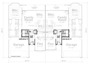 AB7770-A Traditional Duplex House Basement Stair Location, 2 Bedrooms, 2 Bathrooms per unit | Pollard House Plan 