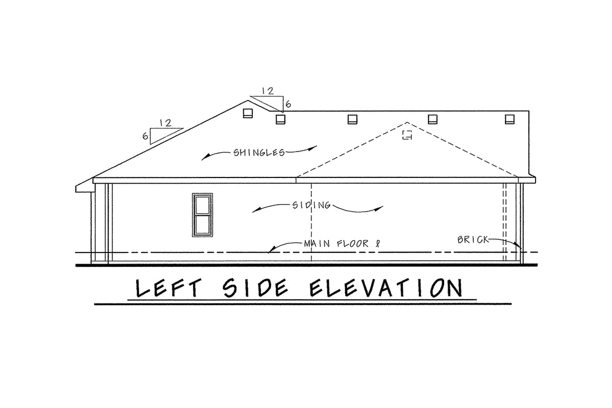 AB8067-A Traditional House, 3 Bedrooms, 2 Bathrooms | Hetherington 29312 Left Elevation