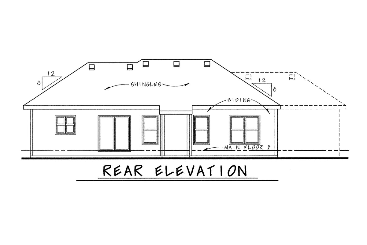 AB8067-A Traditional House, 3 Bedrooms, 2 Bathrooms | Hetherington 29312 Rear Elevation