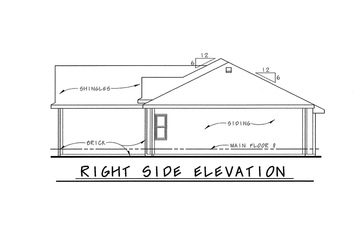 AB8067-A Traditional House, 3 Bedrooms, 2 Bathrooms | Hetherington 29312 Right Elevation