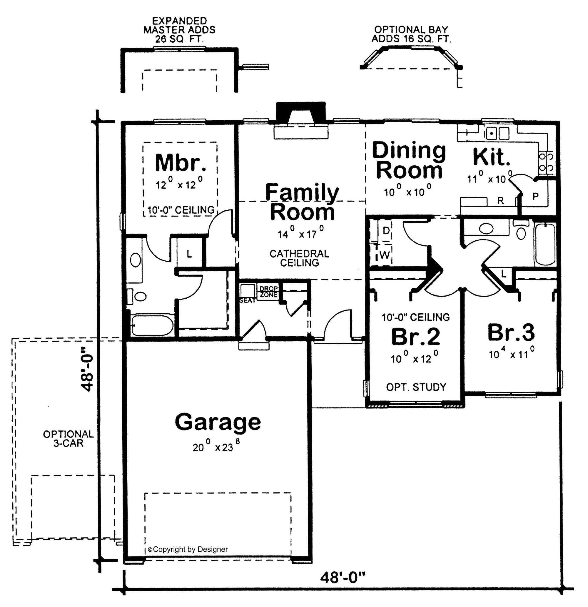AB8067-A Traditional House First Floor Plan, 3 Bedrooms, 2 Bathrooms | Hetherington 29312 