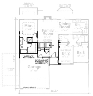 AB8067-A Traditional House Basement Stair Location Floor Plan, 3 Bedrooms, 2 Bathrooms | Hetherington 29312 