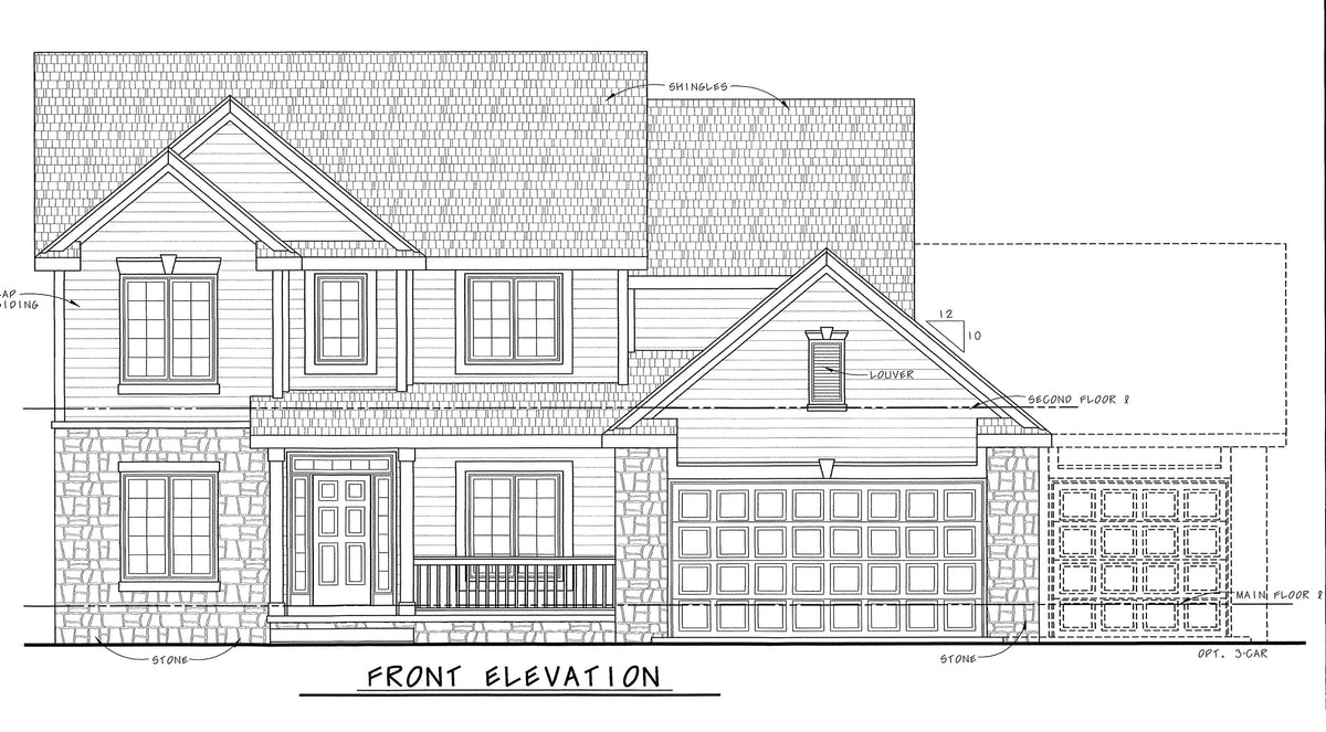 AB8075-A Traditional House, 4 Bedrooms, 2.5 Bathrooms | Fasano House Plan Front Elevation