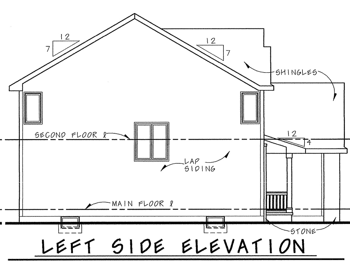 AB8075-A Traditional House, 4 Bedrooms, 2.5 Bathrooms | Fasano House Plan Left Elevation