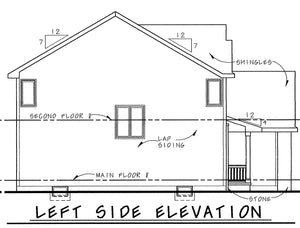 AB8075-A Traditional House, 4 Bedrooms, 2.5 Bathrooms | Fasano House Plan Left Elevation