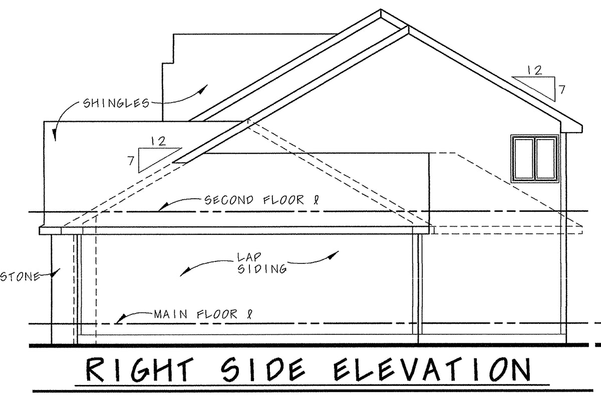 AB8075-A Traditional House, 4 Bedrooms, 2.5 Bathrooms | Fasano House Plan Right Elevation