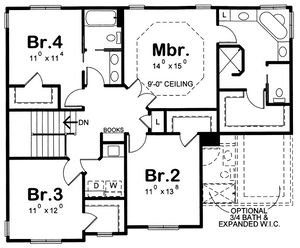 AB8075-A Traditional House Second Floor Plan, 4 Bedrooms, 2.5 Bathrooms | Fasano House Plan 
