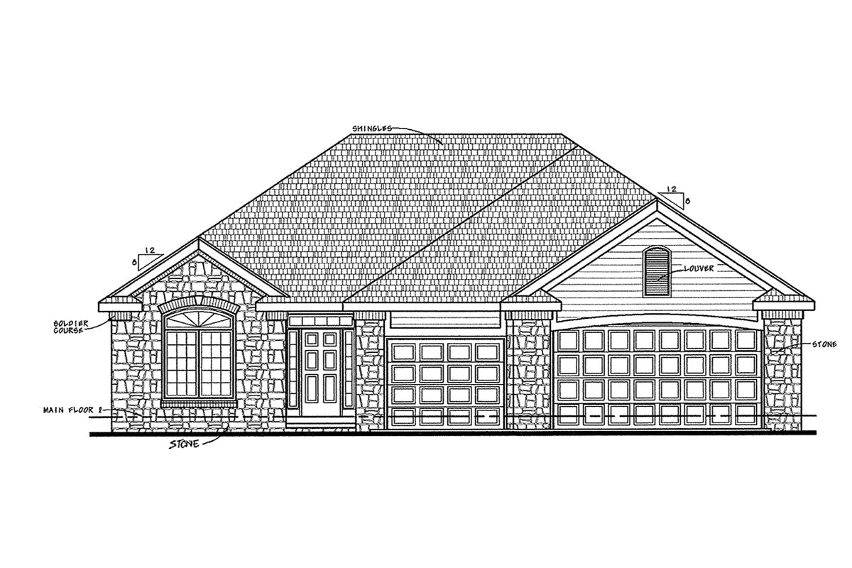 AB8338-A Craftsman House, 2 to 3 Bedrooms, 2 Bathrooms | Stovall House Plan Front Elevation