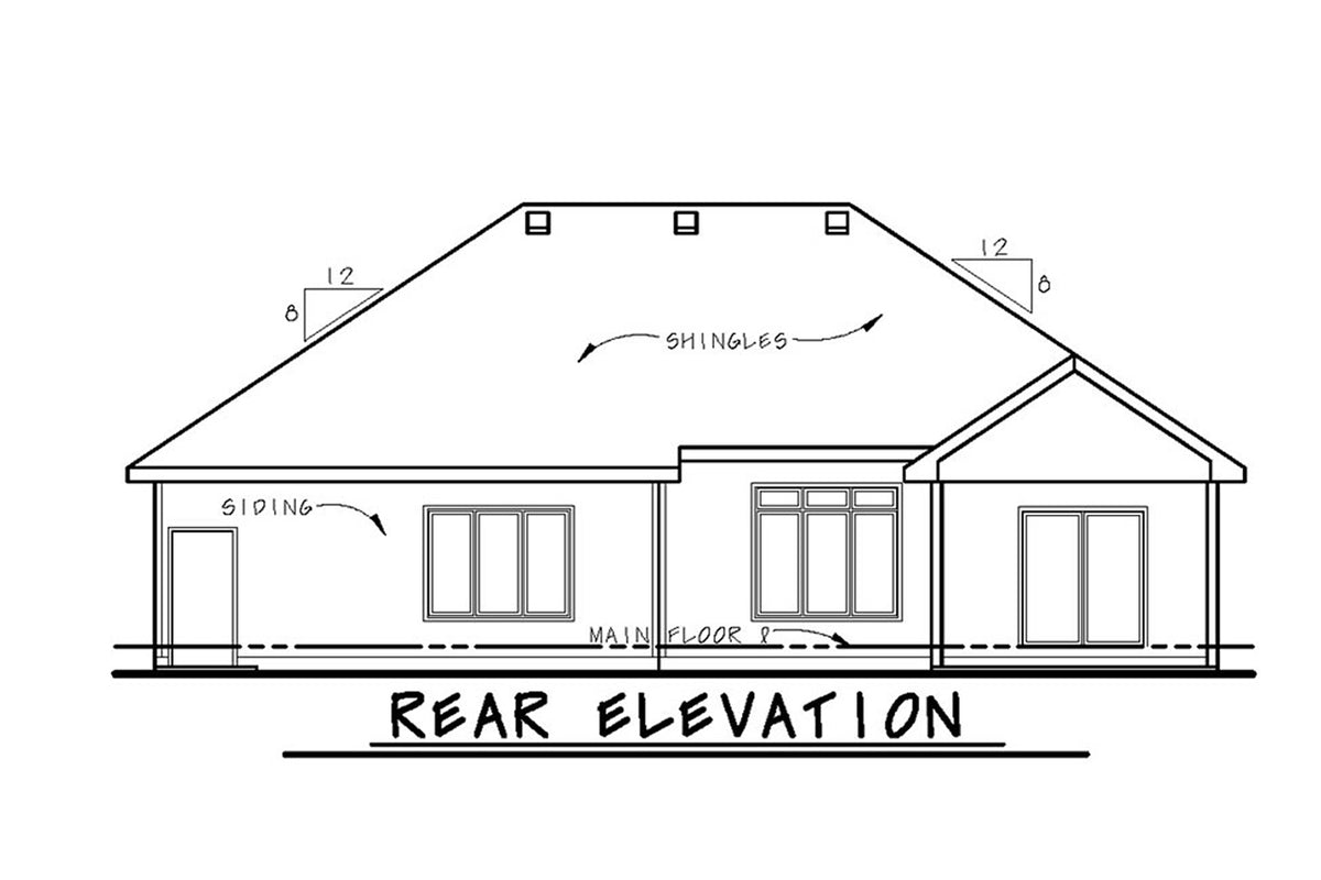 AB8338-A Craftsman House, 2 to 3 Bedrooms, 2 Bathrooms | Stovall House Plan Rear Elevation