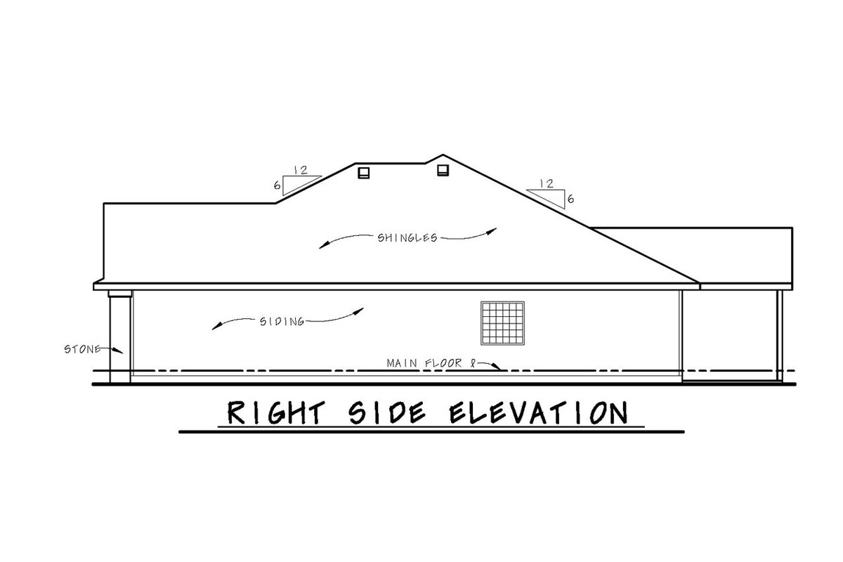 AB8338-A Craftsman House, 2 to 3 Bedrooms, 2 Bathrooms | Stovall House Plan Right Elevation