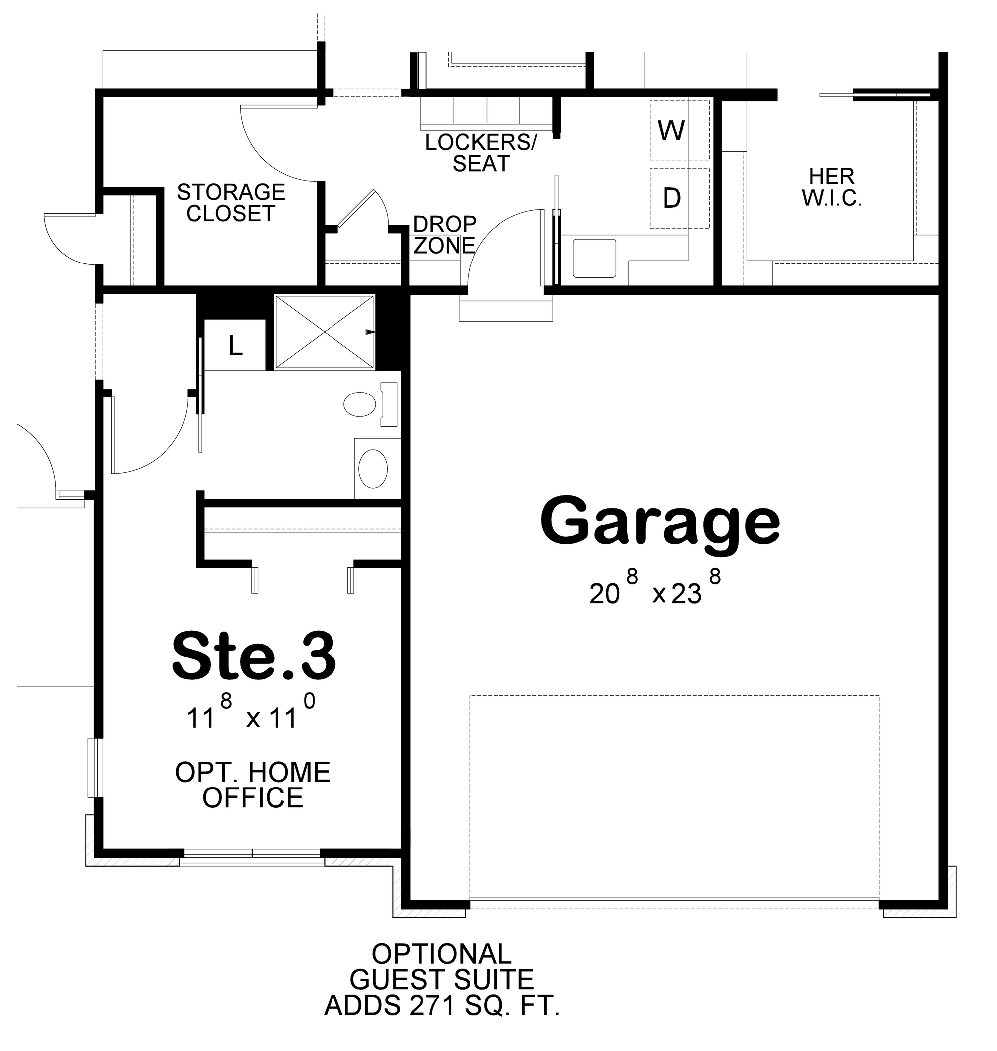 AB8338-A Craftsman House Optional Guest Suite Floor Plan, 2 to 3 Bedrooms, 2 Bathrooms | Stovall House Plan 