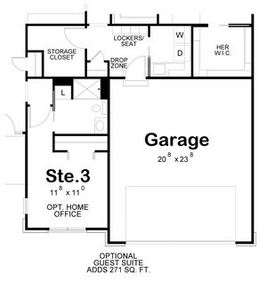 AB8338-A Craftsman House Optional Guest Suite Floor Plan, 2 to 3 Bedrooms, 2 Bathrooms | Stovall House Plan 