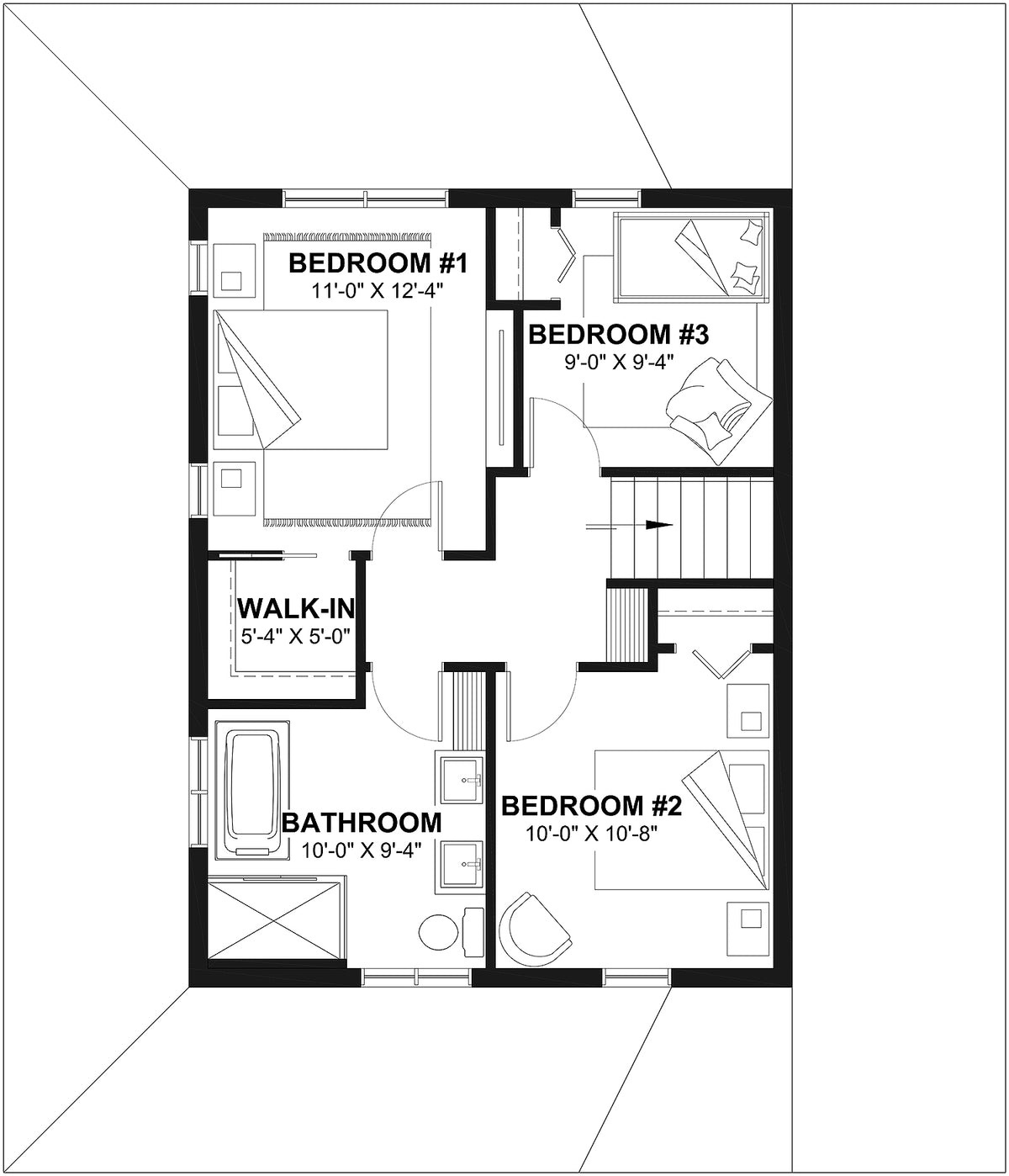 T8029-A Modern Farmhouse Second Floor Plan, 3 Bedrooms, 1.5 Bathrooms | Larch Lake 2937 