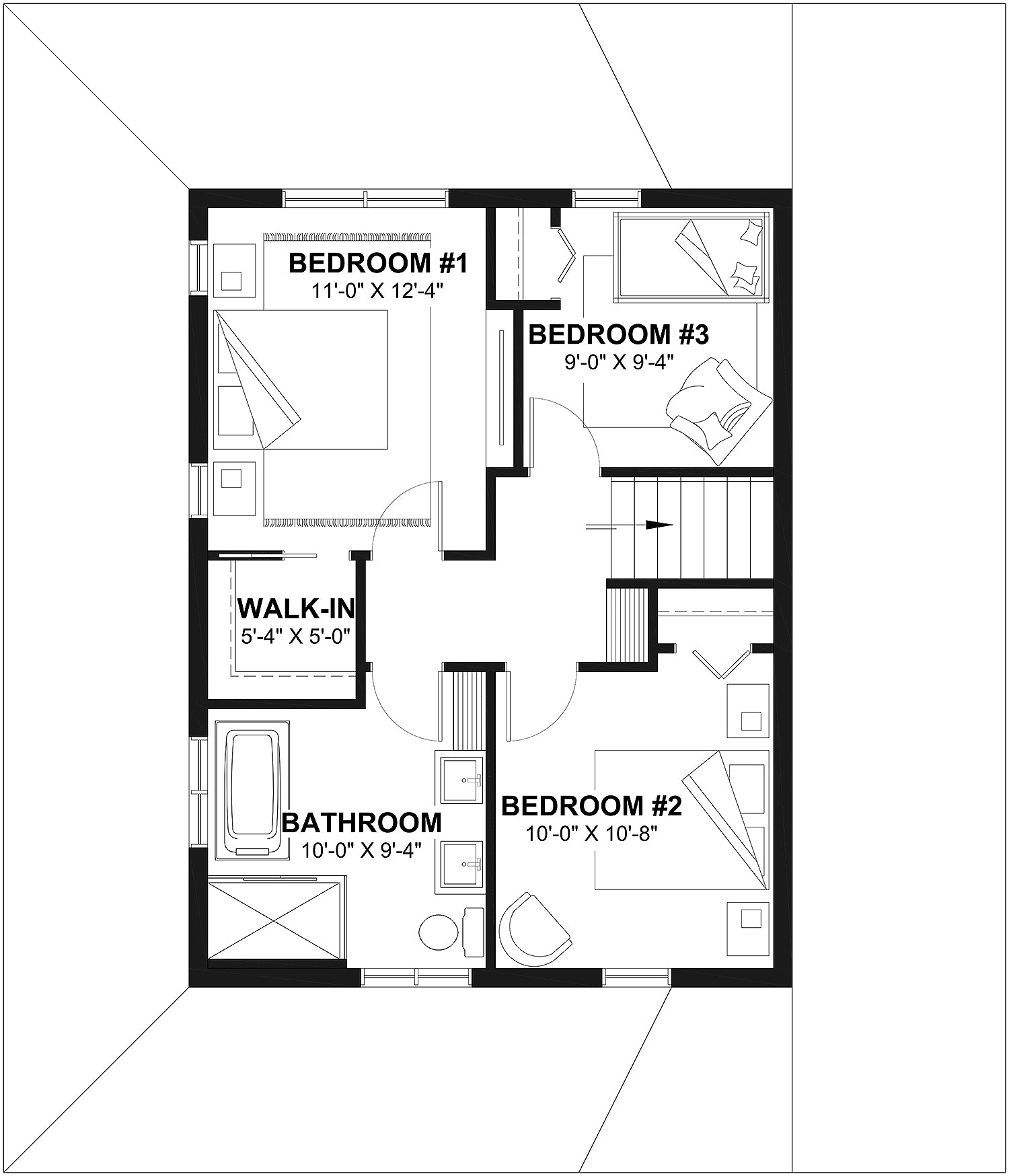 T8029-A Modern Farmhouse Second Floor Plan, 3 Bedrooms, 1.5 Bathrooms | Larch Lake 2937 