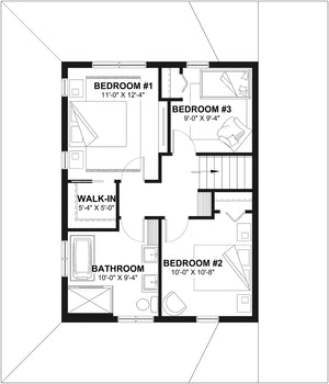 T8029-A Modern Farmhouse Second Floor Plan, 3 Bedrooms, 1.5 Bathrooms | Larch Lake 2937 
