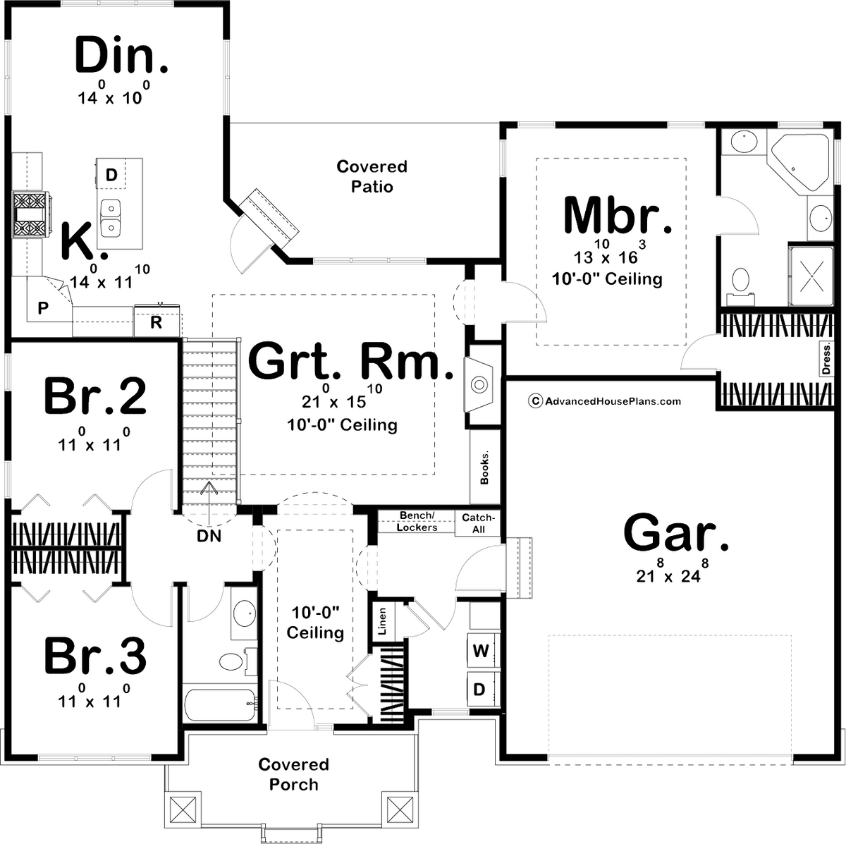 G7881-A Cottage House First Floor Plan, 3 Bedrooms, 2 Bathrooms | Greenwood Cottage 29389 