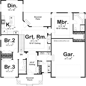 G7881-A Cottage House First Floor Plan, 3 Bedrooms, 2 Bathrooms | Greenwood Cottage 29389 