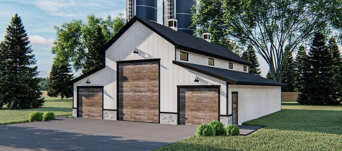 Truman Pole Barn Garage Plan - Archival Designs House Plans