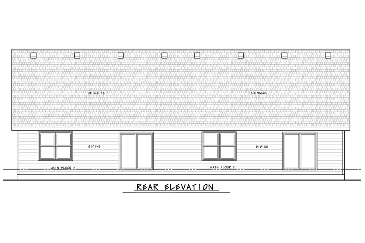 AB7748-A Duplex Craftsman House Rear Elevation, 2 Bedrooms, 2 Bathrooms | Carr Twin