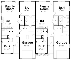 AB7748-A Duplex Craftsman House First Floor Plan, 2 Bedrooms, 2 Bathrooms | Carr Twin