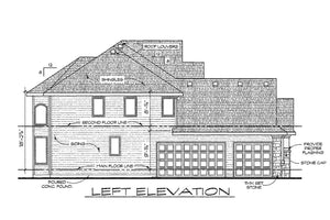 AB7773-A European House Left Elevation, 4 Bedrooms, 3.5 Bathrooms | Korbyn House Plan 