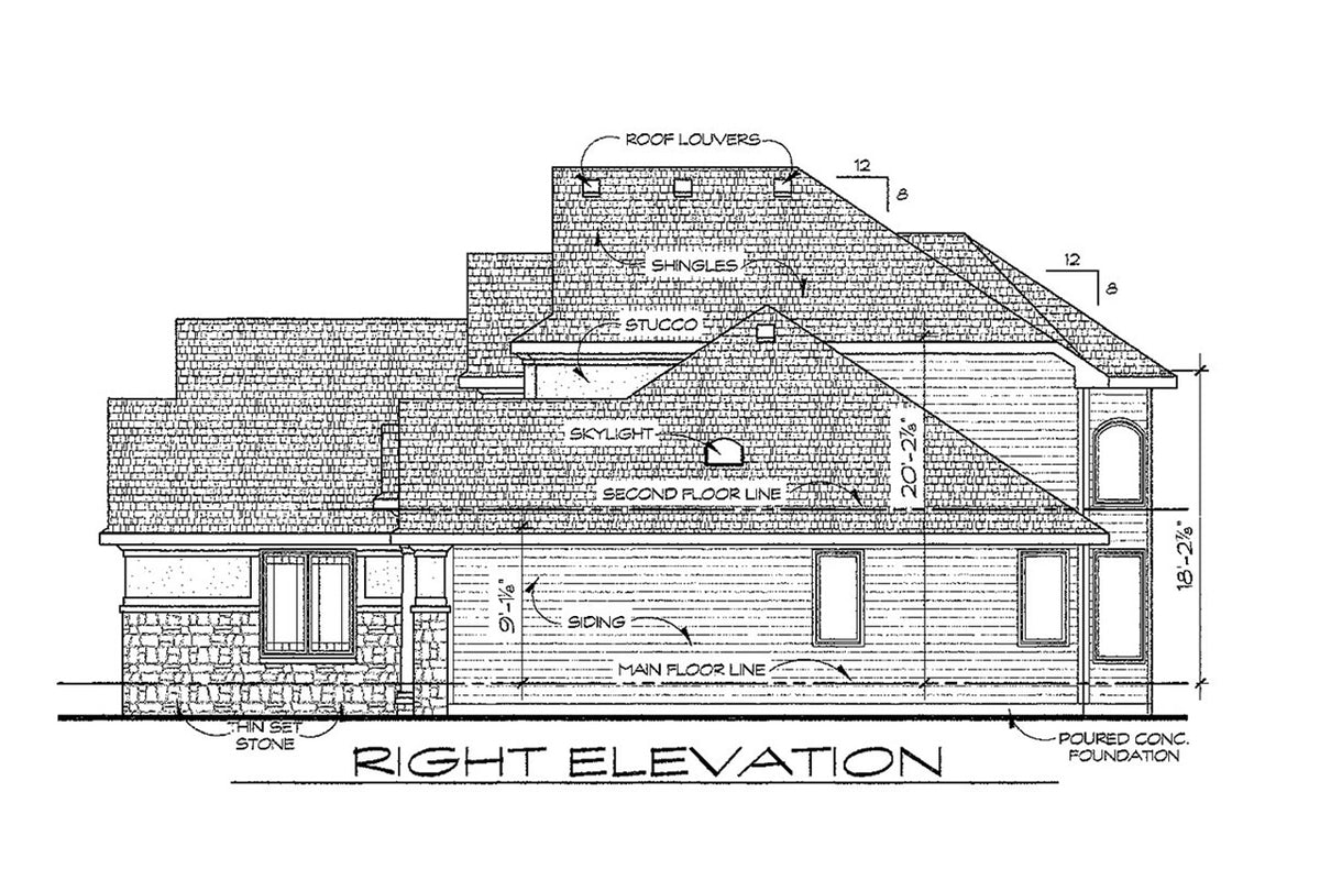 AB7773-A European House Right Elevation, 4 Bedrooms, 3.5 Bathrooms | Korbyn House Plan  