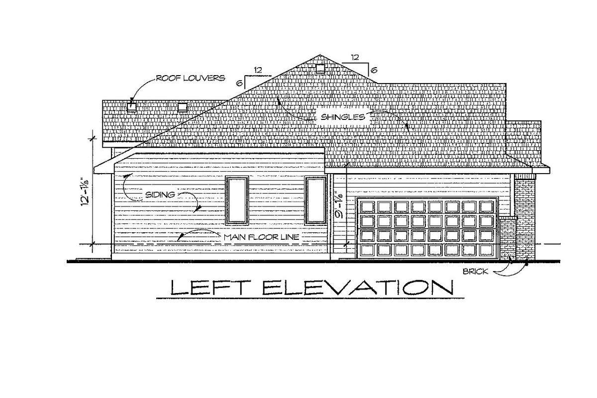 AB7774-A Traditional House Left Elevation, 2 or 3 Bedrooms, 2 Bathrooms | Terrell House Plan
